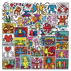 Keith Haring Stickers Set of 50 Keith Haring Waterproof Decals for Keith Haring Stickers Pack for Suitcases, Laptops, Motorcycles, Helmets, and More