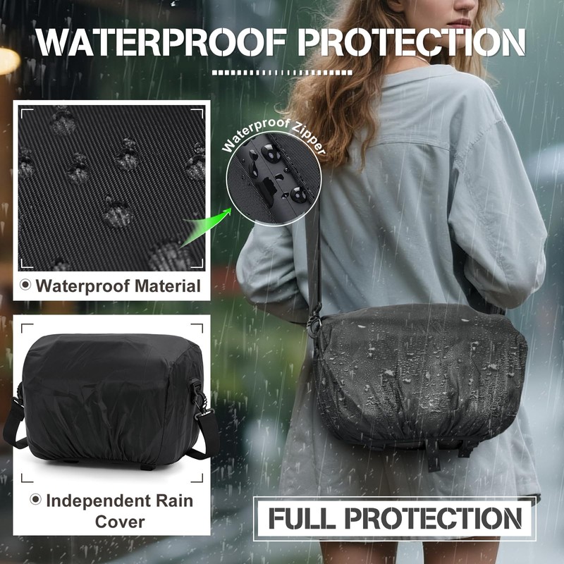 RAINSMORE Camera Bag, Small DSLR/SLR/Mirrorless Camera Sling Bag Waterproof Camera