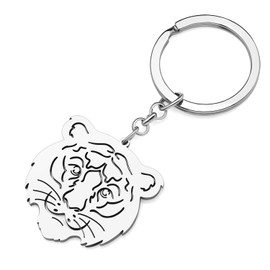 RAIDIN Stainless Steel Gold Plated Cute Animal Key Ring Tiger Leopard Key Ring Gifts for Women Girls Car Handbag Key Accessories, Silver-136 Tiger