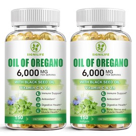 SIGNILIFE SIGNILIFE Oil of Oregano with Black Seed Oil, 6000mg Oregano Oil Capsules for Immune Support with High Carvacrol & Thymoquinone, Antioxidant, Non-GMO, Gluten Free, 300 Softgels
