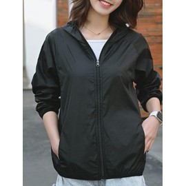 Bubu Ohana Women's Nylon Hoodie, Shakashaka, Thin, Lightweight, Full, Zip-up, Black