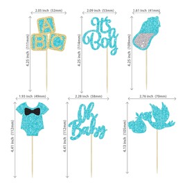 24 piezas de adornos para magdalenas de Oh Baby con purpurina azul It's a Boy con botella de cisne para baby shower, revelación de género, decoraciones para niños, fiestas de cumpleaños, decoración de pasteles