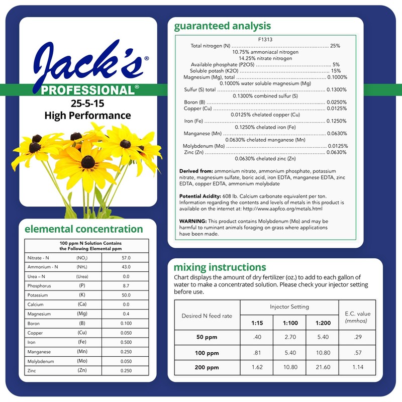 Jack's Professional 25-5-15 High Performance Water-Soluble Fertilizer with Micronutrients for