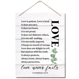 Bible Verse Printed Wood Plaque Sign Wall Hanging, Home Wall Decor Love is Patient, Love is Kind Quote Scripture Rustic Hanging Wall Plaque Wood Signs, 1 Corinthians 13:4-8 Christian Sign