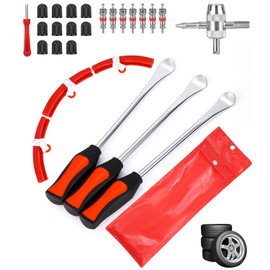 JOFLVA Tyre lever, tyre lever tool spoon, tyre mounting iron, tyre spoons, lever iron tool kits, mounting lever tool with 3 wheel rim protectors tool kit, for motorcycle/bicycle/car tyres.
