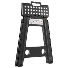 Casafield 18" Folding Step Stool with Handle, Black - Portable Collapsible Small Plastic Foot Stool for Adults - Use in The Kitchen, Bathroom and Bedroom