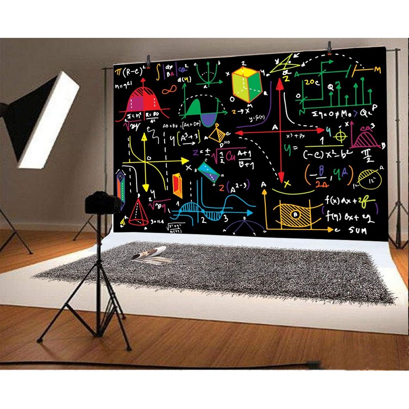 AOFOTO 8x6ft Math Classroom Blackboard Backdrop Mathematics Course Formula Geometric