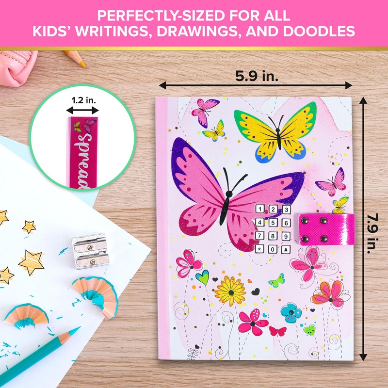 Decorably Glittery A5 Cat Diary for Girls Ages 6-8 with
