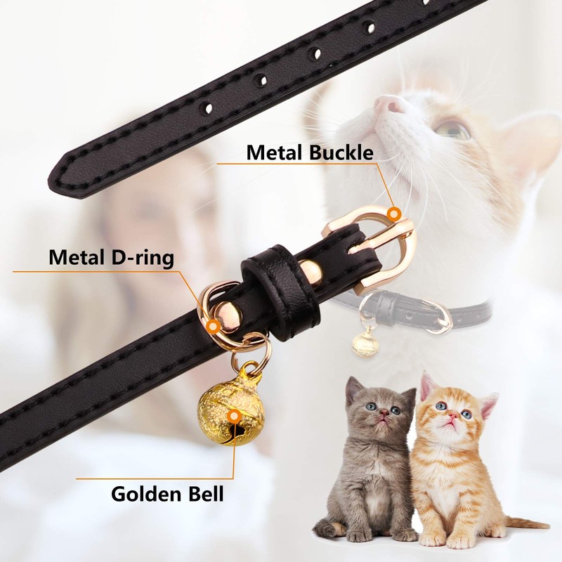 Jamktepat 3 Pack Leather Cat Collars with Bells Soft Pet