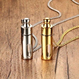 Emergency Pill Holder Pendant Necklace - Standard Chain with Extension Option Chain Silver (2.5*60CM)