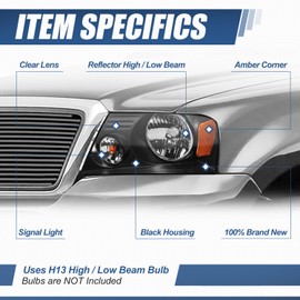 Auto Dynasty Headlights Assembly Compatible with 2004 2005 2006 2007 2008 Ford F150 Lincoln Mark LT 04-08, Left and Right Side Headlamps Car Lights Replacement, Black/Amber