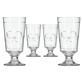Rolf Glass Fleur De Lis Footed Highball Glass | Set of 4 10oz Footed Cocktail Highball Tumbler | Lead-Free Diamond-Wheel Engraved Glass | Made in the USA