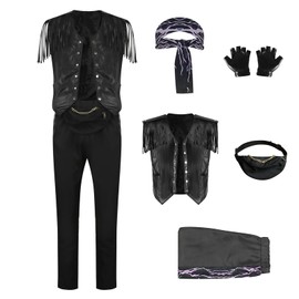 LILLIWEEN Men 2023 Movie Fringe Leather Vest Cowboy Rebel Rocker Jacket Pants Bandana Gloves Fanny Pack Set Adult XL