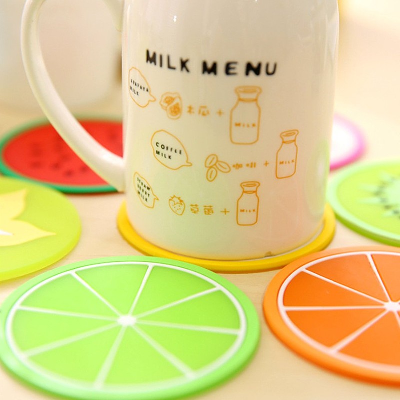 Kinteshun Silicon Drink Coaster,Heat-Insulated Non Slip Fruit Slice Drink Cup