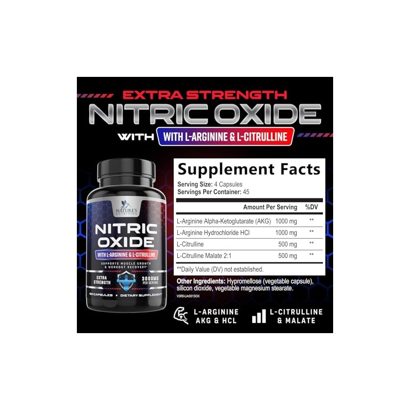 Nature's Nutrition Potenciador de ?xido N?trico Extrafuerte 3000 Mg