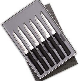 RADA Cutlery 6-Piece Serrated Steak Knife Gift Set (S6S), Stainless Steel Hollow Ground Blades, Made in USA, Silver Handles