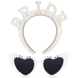Bride to Be Sunglasses with Pearl Bride Headband,Hen Do Party Accessories,Women's Bridals Pearl Headband, Bridal Shower Headdress Costume,Wedding Gift for Bridals,Adult Women Ladies Bachelorette Party