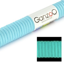 Paracord 550 fluorescent rope, universally applicable, survival rope made of tear-proof parachute cord (core coat rope made of nylon) universal survival cord - 7 cords 31m/100ft 550lbs capacity, lights in the dark, colour: light blue. IMPORTANT: THIS PAR