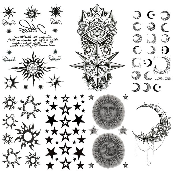 The Fantasy Star Moon Sun Sign Tattoo Sticker (set114)