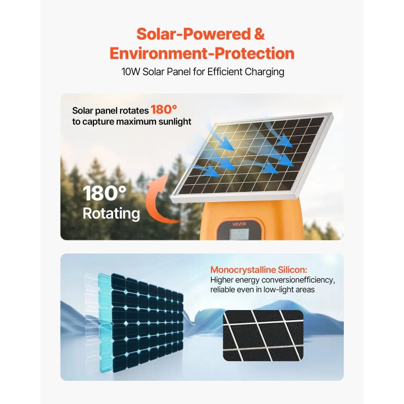 1J 10kV Solar Powered Fence Charger 1.86 Mile Range Electric
