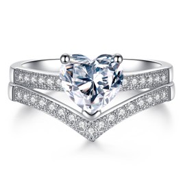 VIKI LYNN Engagement Rings 1ct Heart Cubic Zirconia Wedding Rings for Women 925 Sterling Silver Ring Size R½
