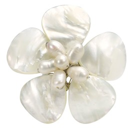 AeraVida Elegant White Lotus Mother of Pearl in 925 Sterling Silver Adjustable Ring | Flower Shaped Vintage