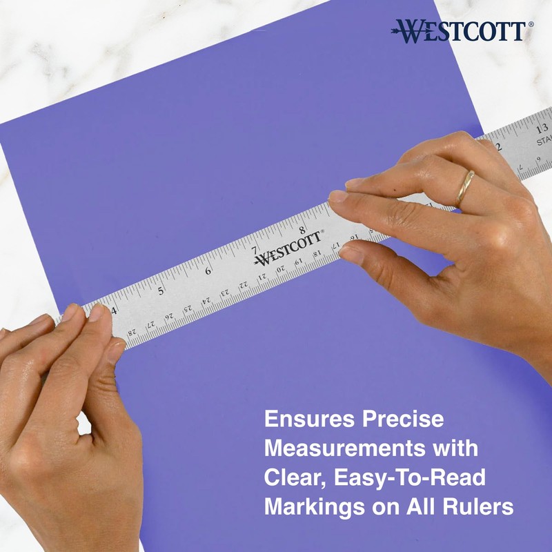 Westcott 10414 Stainless Steel Metal Ruler with Non-Slip Cork Base,