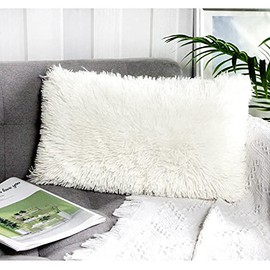 Uhomy Home Decorative Super Soft Luxury Series Plush Faux Fur Throw Pillow Cover Cushion Case for Sofa/Bed Cream, 30x50 cm 12" 20" Single Pack