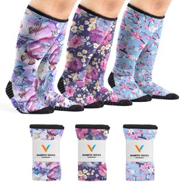 Viasox 3 Pack Compression Socks Women & Men, Circulation Support, 12-15mmHg Neuropathy, Flower Power, L