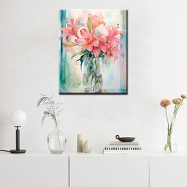 Tucocoo Pink Lily Flower Paint by Numbers Kits 16x20 inch Canvas DIY Oil Painting for Adults with Brushes and Acrylic Pigment - Blooming Floral Vase Picture for Home Decor Gifts (without Frame)