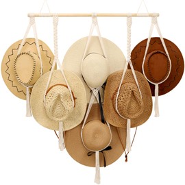 ZYP Macrame Hat Hangers Boho Hat Rack for Wall Hat Holder Display Organizer Bobo Hanging Hat Organizer Storage for Wide Brim Hats
