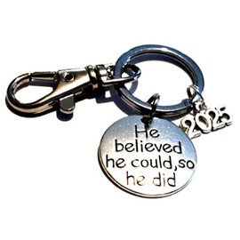 Royal Swan 'He Believed He Could, So He Did' Motivational Keychain with The Present Year in a Velvet Gift Bag