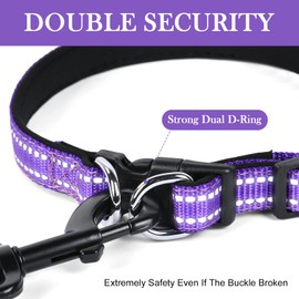 AUAUY Reflective Nylon Dog Collars, Double Security Adjustable Classic Pet Collars with Soft Neoprene Padding AirTag Case, Dual D-Ring Quick Release Buckle for Small Puppy, Medium Large Dogs(Purple-S)