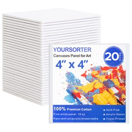YOURSORTER Mini Canvas for Painting 4x4 inch, 20 Pack Small Painting Canvases for Novices & Artists, Gesso Primed Acid-Free 100% Cotton, Blank Canvas Boards Panels for Oil, Watercolor, Acrylic, etc
