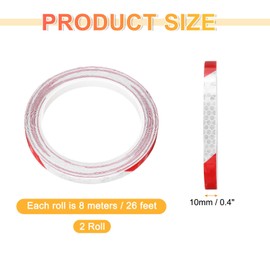 HARFINGTON 2 Rolls Reflective Tape 0.4" x26ft Adhesive Night Safety Warning Tapes Outdoor Bicycle Adhesive Reflector Stickers for Vehicles Trailers Trucks Bike Cars Signs, Red White