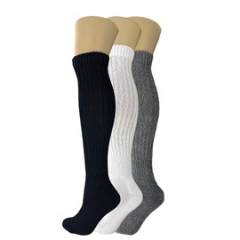 AWS/American Made 3 Pack Colorful Heavy Slouch Socks for Women with Full Cushioned Sole Shoe Size 5 to 10 (Black-White-Gray)