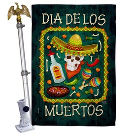 Breeze Decor Calavera Sugar Skull House Flag Eagle Set Fall Day of Dead Dia De Los Muertos Fiesta Mexican Party Autumntime Decoration Banner Small Garden Yard Gift Double-Sided, Made in USA