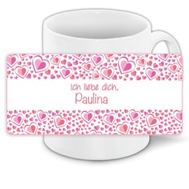 Tasse mit Namen Paulina und schönem Motiv mit rosa Herzen zum Valentinstag - Liebestasse Keramiktasse Freundschafts-Tasse