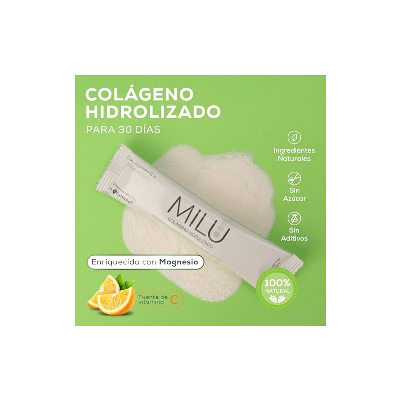 Milu Colágeno Hidrolizado Magnesio Vitamina Sobres Individuales 11g 1caja Suplemento
