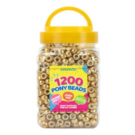 Pony Beads Bulk 1200 pcs Golden Plastic Beads Bulk for Bracelet Making,Hair Braiding DIY Crafts Kandi Jewelry Key Chains and Ornaments Decorations