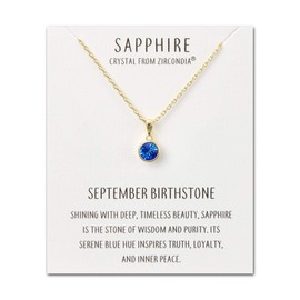 Philip Jones Gold Plated September (Sapphire) Birthstone Necklace Created with Zircondia® Crystals