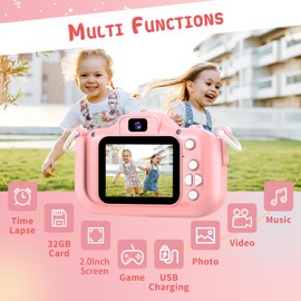 Kids Camera Toys for 3-8 Year Old Girls Boys,Camera for Kids Children Digital Video Camcorder Camera with Cartoon Soft Cover 32G SD Card Included