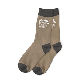 D Design Invent Print! Fishing Gift Socks Men’s Black Lucky Fishing Funny Quote Size 6-11 (Tan)