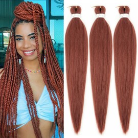 Ginger Braiding Hair Pre stretched 22 Inch 3 Packs 350# Copper Red Yaki Texture Hot Water Setting Hair Extensions for Box Braids