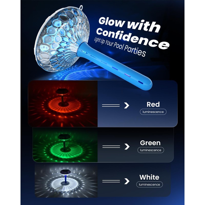 PoolPrime Pool Thermometer Easy to Read, Solar Pool Light with