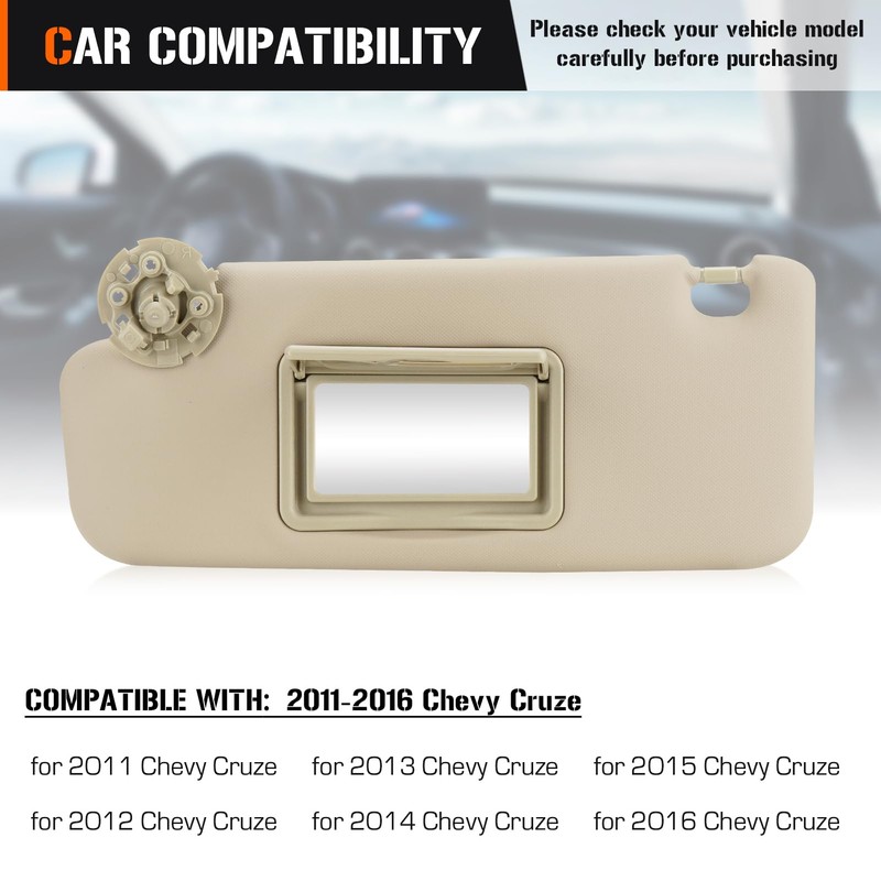 Sun Visor for 2011-2016 Chevy Cruze, Left Driver Side Beige