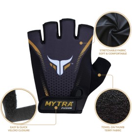 Mytra Fusion Weight Lifting Gym Gloves for Men & Woman with Anti Slip Palm, and Maximum Hand Safety, for Weightlifting, Training and Fitness (Black/Glod, L)