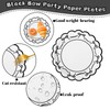 JarThenaAMCS 50Pcs Black Bow Paper Plate Scalloped Bowknot Disposable Plate