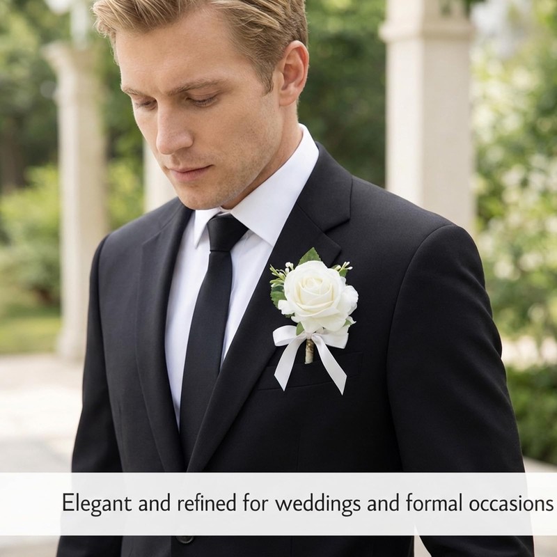 4-Piece Wedding Boutonniere Set,Corsage and Boutonniere Set,Fabric Corsage Wristlet for