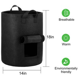 OPPOLIFE 6-Pack 10 Gallon Potato Grow Bags with Flap Window, Heavy Duty Aeration Fabric Pots with Handles for Garden and Planting(Black)